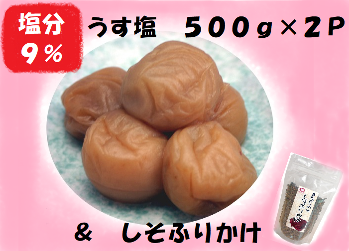 梅干し 熊野乃梅 うす塩 （塩分9％）500ｇ×2P しそふりかけ