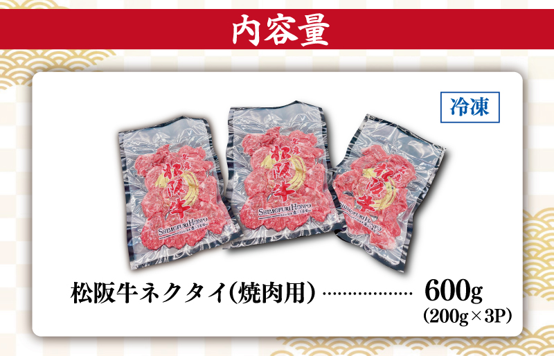 松阪牛 ネクタイ （焼肉用） 200g×3P 肉 牛 牛肉 和牛 ブランド牛 高級 国産 霜降り 冷凍 ふるさと 人気 ネック スライス カタロース SS21