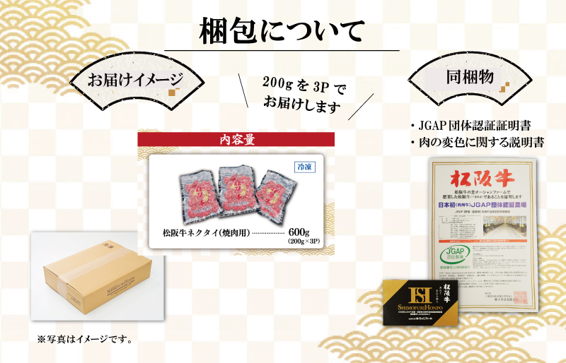 松阪牛 ネクタイ （焼肉用） 200g×3P 肉 牛 牛肉 和牛 ブランド牛 高級 国産 霜降り 冷凍 ふるさと 人気 ネック スライス カタロース SS21