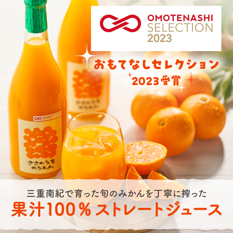 ささのうち農園の みかんじゅうす「濃いめ」2本セット【 100％ストレートみかんジュース 柑橘飲料 化粧箱入り 果物 みかん ギフト ささのうち農園 三重県 御浜町  ギフト包装 のし対応可 熨斗】