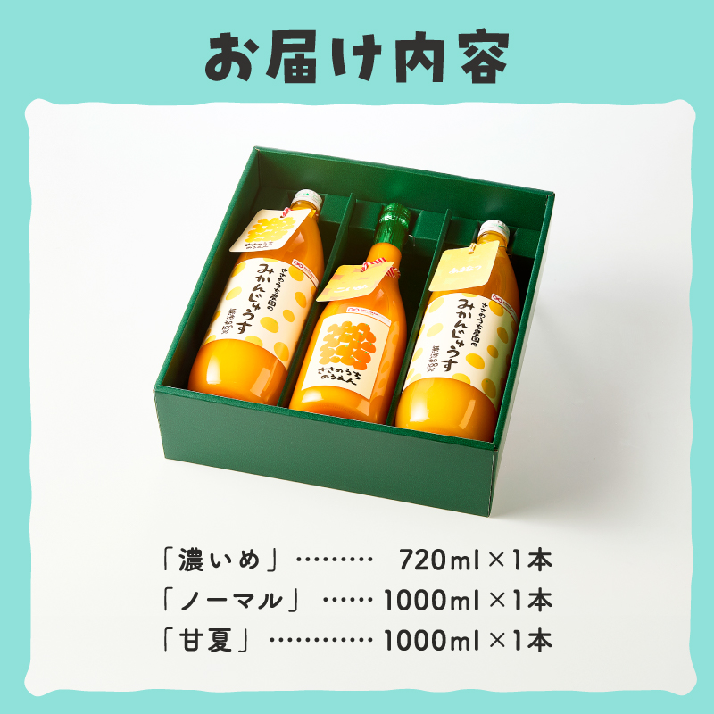 ささのうち農園の みかんじゅうす 3本セット【 100％ストレートみかんジュース 柑橘飲料 化粧箱入り 果物 みかん ギフト ささのうち農園 三重県 御浜町 】