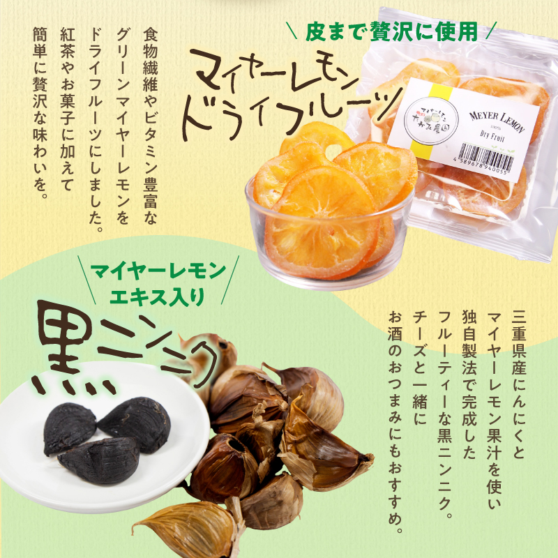 たかみ農園マイヤーレモンセット【希少 国産 レモン マイヤーレモン ドライフルーツ 黒にんにく レモン果汁 セット 詰め合わせ 三重県 御浜町】