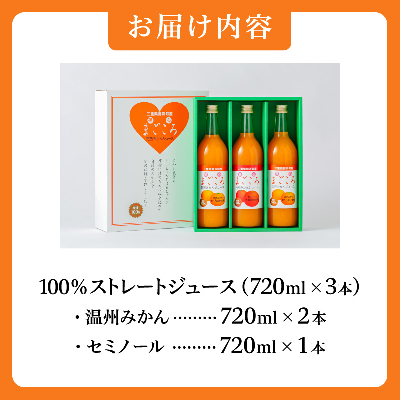 御浜柑橘の孫心みかんジュース【果物 フルーツ みかん みかんジュース オレンジジュース ジュース セット 詰め合わせ 3本 まごころ 三重県 御浜町】