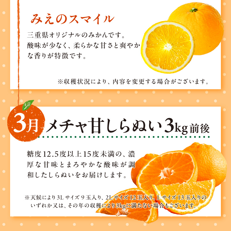 御浜柑橘の旬のみかん又はジュースを毎月発送（10回）【果物 フルーツ みかん 定期便 定期 10回 オレンジ オレンジジュース みかんジュース 光センサー 三重県 御浜町】