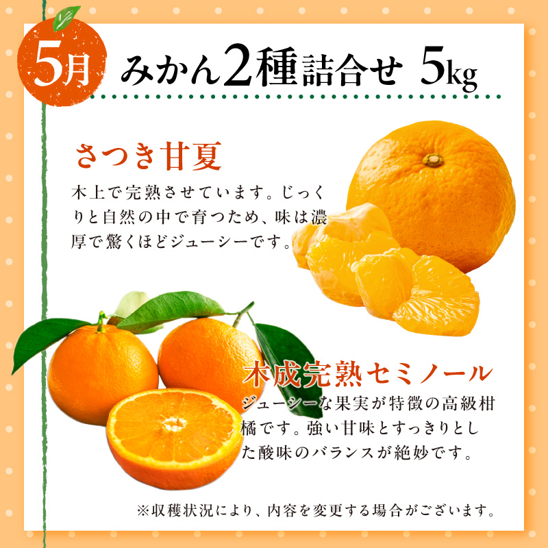 御浜柑橘の旬みかん又はジュースを毎月発送(全5回)【果物 フルーツ みかん 定期便 定期 5回 オレンジ オレンジジュース みかんジュース 光センサー 三重県 御浜町】