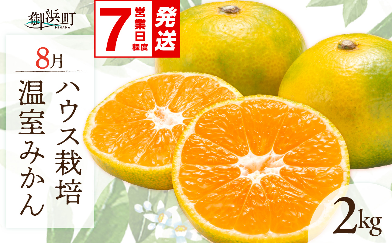 〈 ご入金確認から7営業日程度で発送！ 〉8月の御浜柑橘 温室みかん 2キロ【先行予約 期間限定 果物 フルーツ みかん 温室みかん 2kg 三重県 御浜町 のし対応可 熨斗】